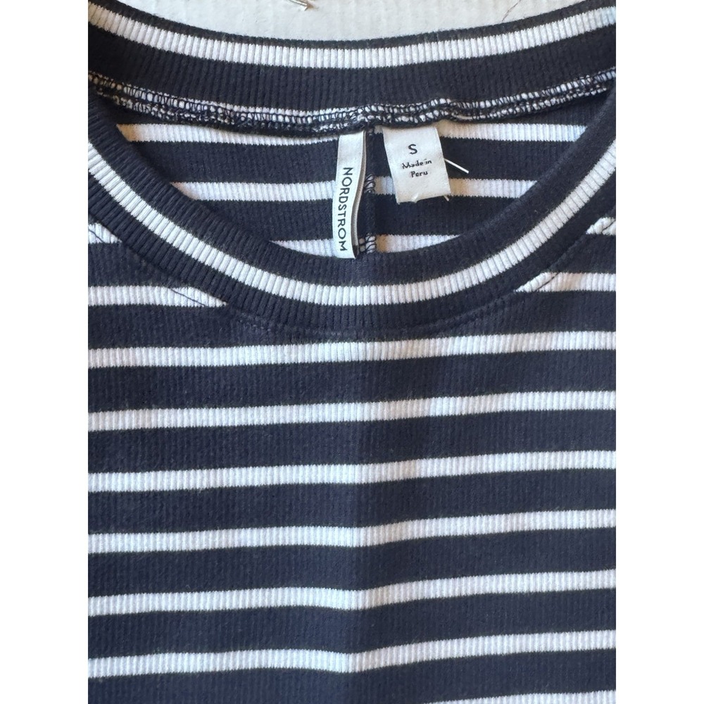 Nordstrom Women's Size Small Stretch Cotton Ribbed Tank Navy Striped - Picture 3 of 10